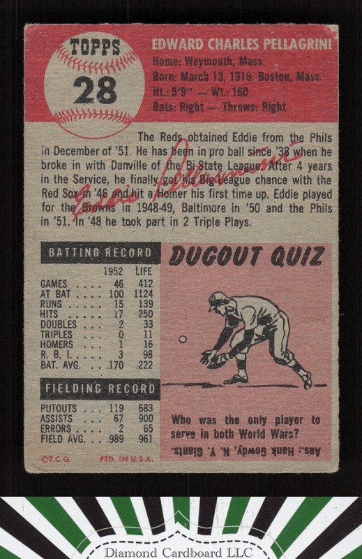 1953 Topps #28 Eddie Pellagrini PR a, back
