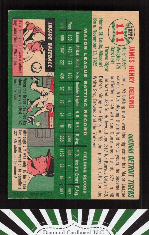 1954 Topps #111 Jim Delsing VGEX+ i, back
