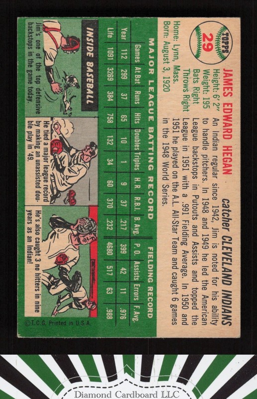 1954 Topps #29 Jim Hegan VG+ d, back