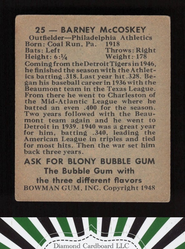 1948 Bowman #25 Barney McCosky VG [NICELY CENTERED] a, back