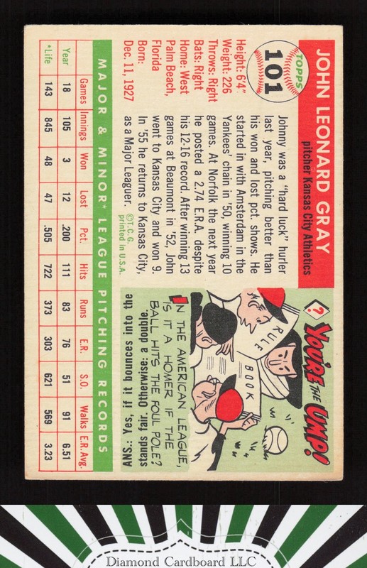 1955 Topps #101 Johnny Gray VGEX h, back