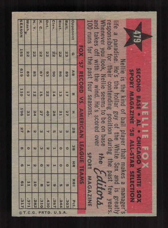 1958 Topps #479 Nellie Fox EXMT+ l, back
