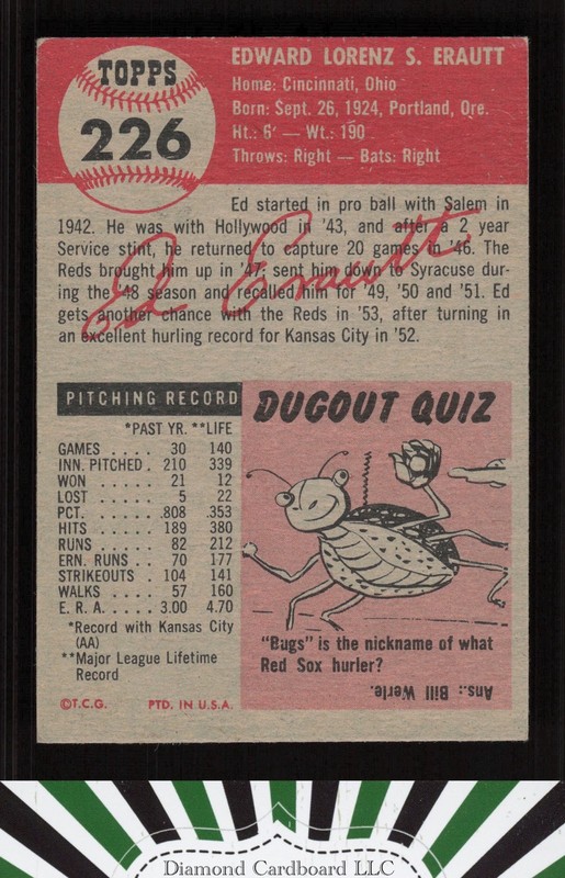 1953 Topps #226 Ed Erautt VGEX d, back