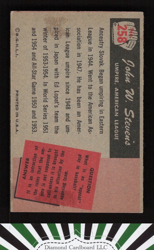 1955 Bowman #258 John W. Stevens VGEX, back