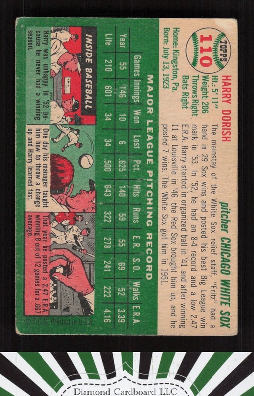 1954 Topps #110 Harry Dorish GD i, back