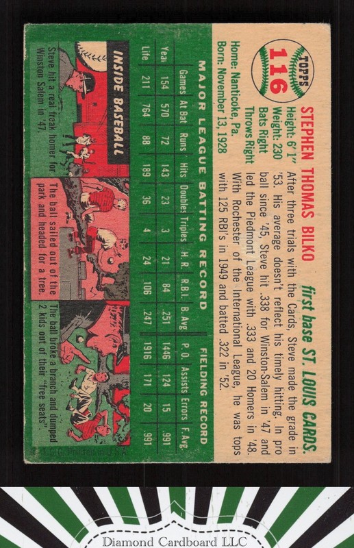 1954 Topps #116 Steve Bilko VG c, back