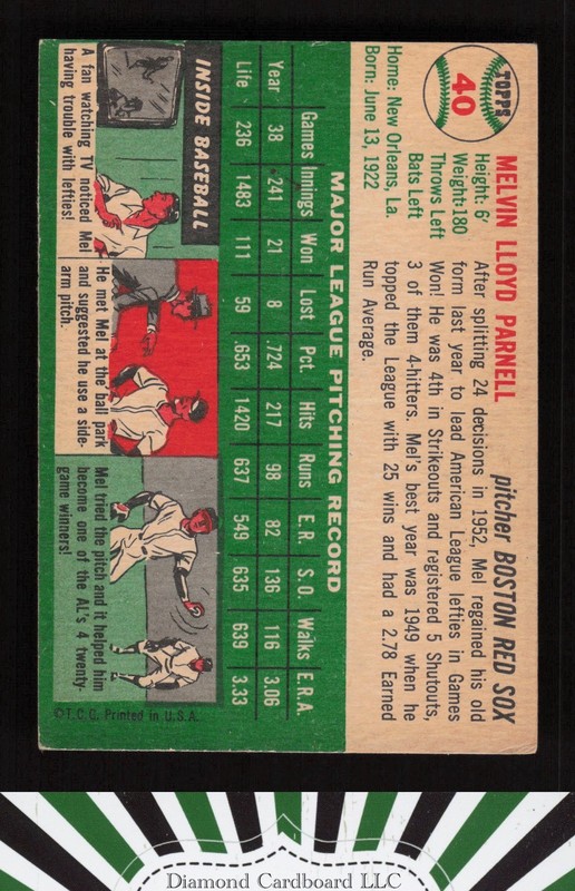 1954 Topps #40 Mel Parnell VGEX i, back