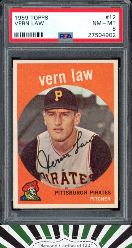 1959 Topps #12 Vern Law PSA 8, front