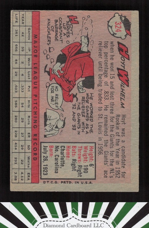 1958 Topps #324 Hoyt Wilhelm VGEX g, back