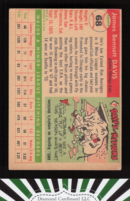 1955 Topps #68 Jim Davis VG (MC) a, back