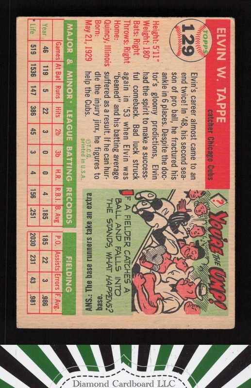 1955 Topps #129 Elvin Tappe VG+ c, back