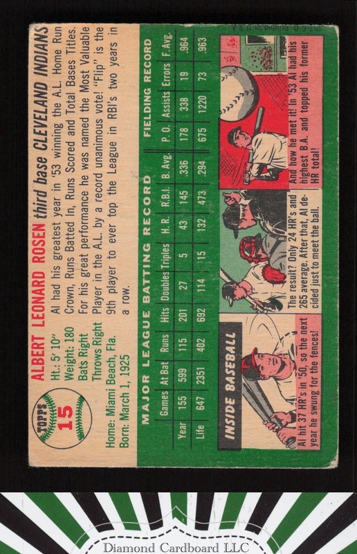 1954 Topps #15 Al Rosen VG k, back