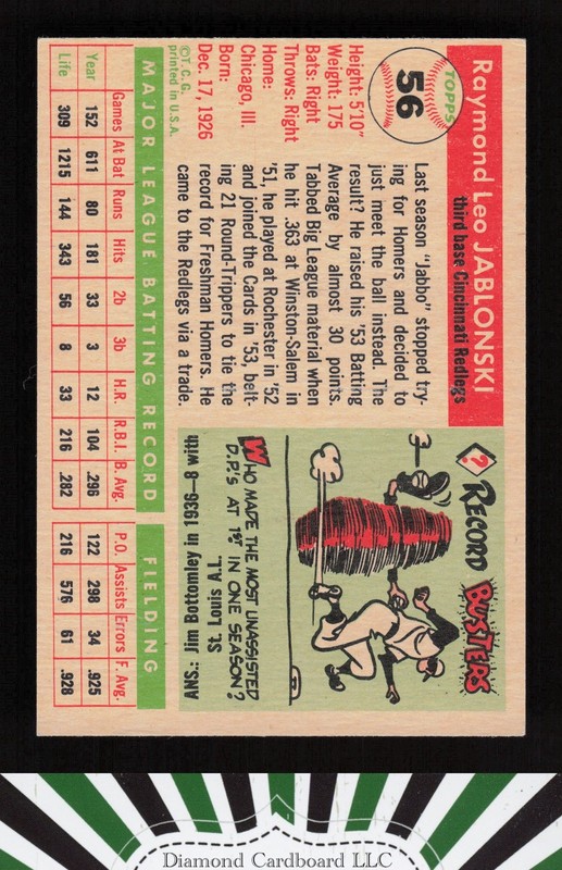 1955 Topps #56 Ray Jablonski EX a, back