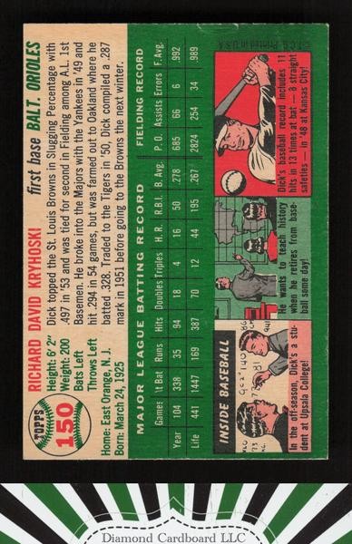 1954 Topps #150 Dick Kryhoski VG+ [EXTREMELY SHARP] b, back
