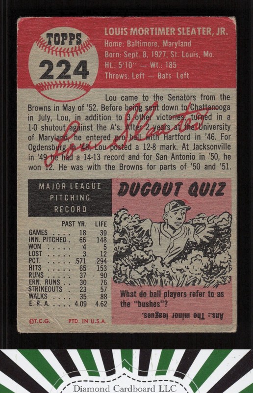 1953 Topps #224 Lou Sleater FR a, back