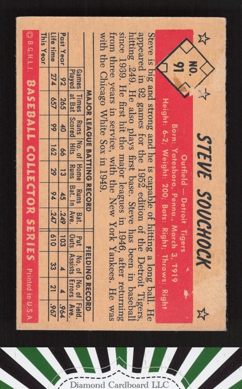 1953 Bowman Color #91 Steve Souchock PR (Front looks VGEX) a, back