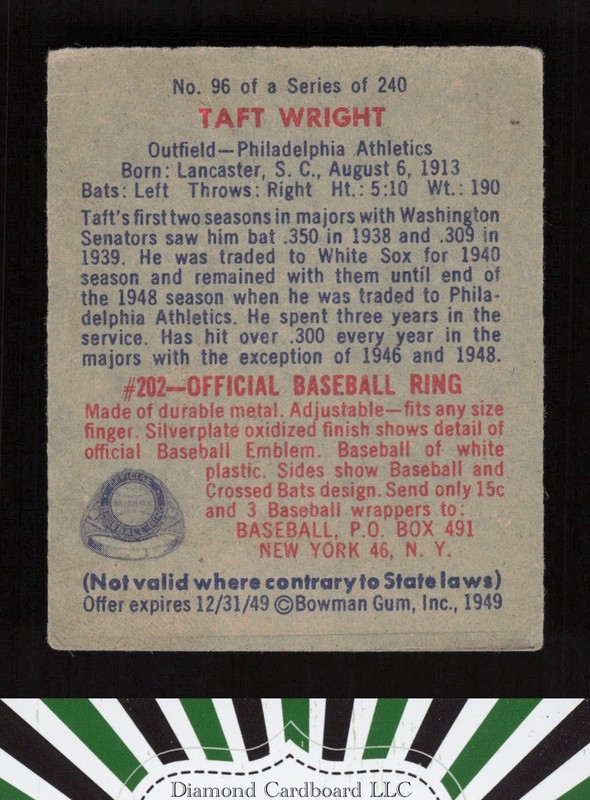 1949 Bowman #96 Taft Wright VG [GOOD CENTERING] a, back