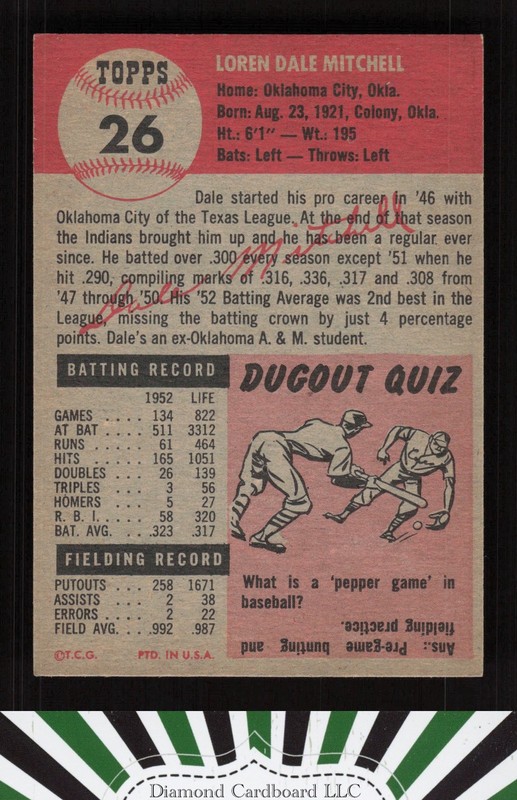 1953 Topps #26 Dale Mitchell EXMT f, back