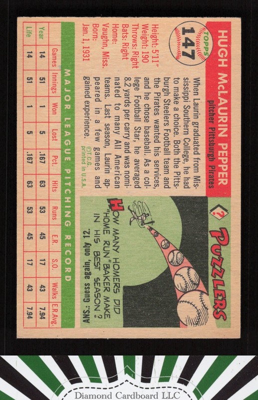 1955 Topps #147 Laurin Pepper EX k, back