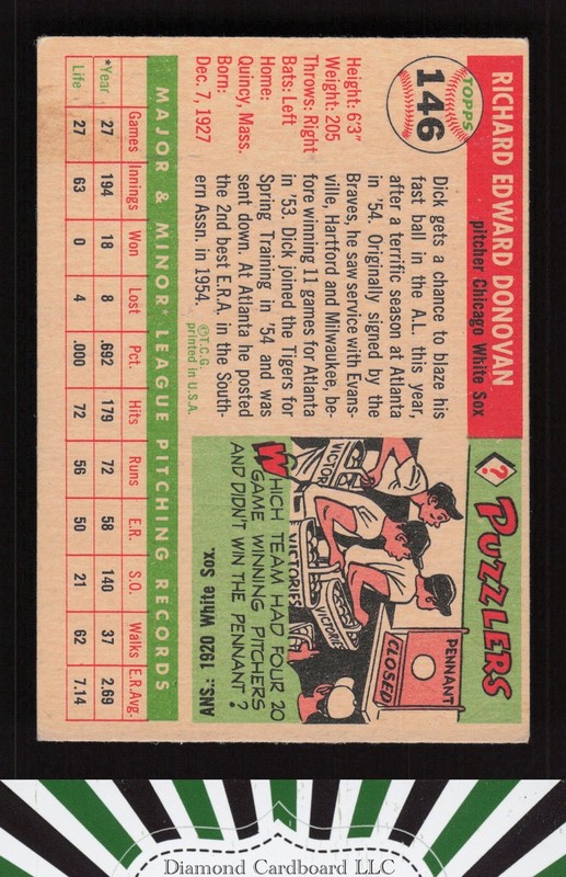 1955 Topps #146 Dick Donovan VGEX d, back