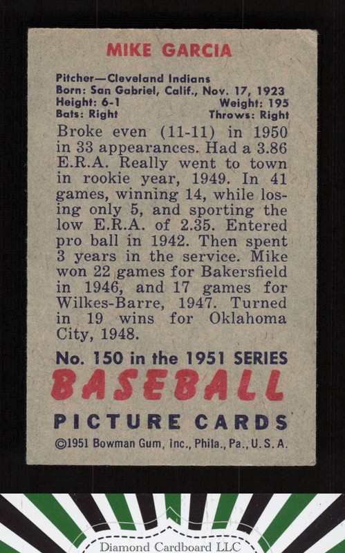 1951 Bowman #150 Mike Garcia VGEX+ [CENTERED], back