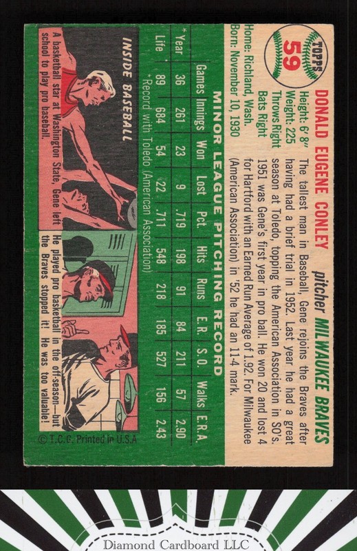 1954 Topps #59 Gene Conley VGEX a, back