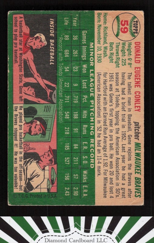 1954 Topps #59 Gene Conley VG f, back