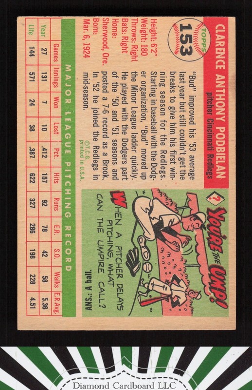 1955 Topps #153 Bud Podbielan VGEX g, back