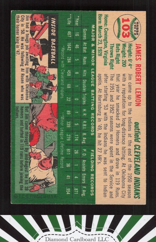 1954 Topps #103 Jim Lemon EX+ g, back