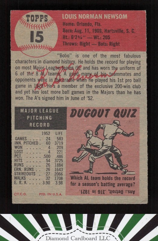 1953 Topps #15 Bobo Newsom VGEX d, back