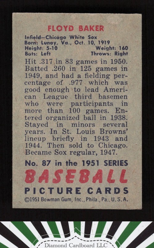 1951 Bowman #87 Floyd Baker VG, back