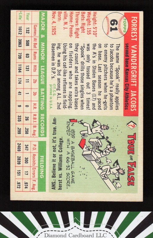 1955 Topps #61 Spook Jacobs VGEX n, back