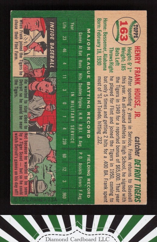 1954 Topps #163 Frank House VGEX j, back