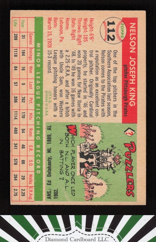 1955 Topps #112 Nelson King VGEX k, back