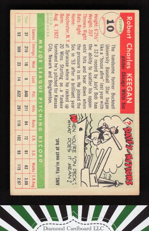 1955 Topps #10 Bob Keegan VGEX c, back