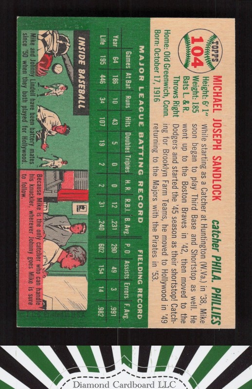 1954 Topps #104 Mike Sandlock NM (OC) h, back