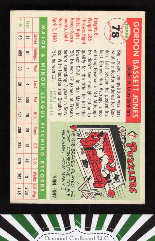 1955 Topps #78 Gordon Jones VGEX+ j, back
