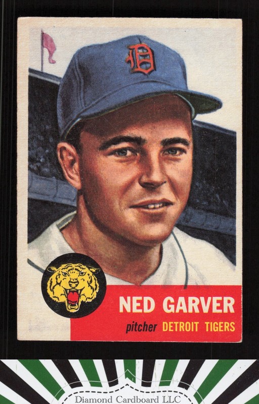 1953 Topps #112 Ned Garver : Bio uses white text VGEX+ g, front