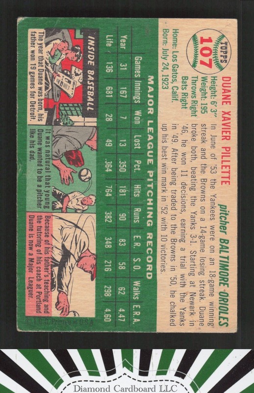1954 Topps #107 Duane Pillette GD i, back