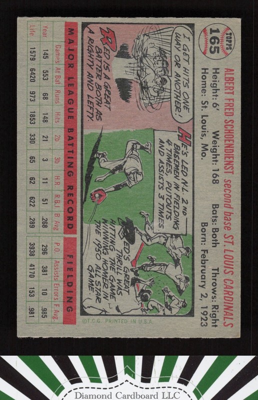 1956 Topps #165 Red Schoendienst VGEX+ n, back