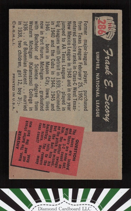 1955 Bowman #286 Frank Secory VGEX, back