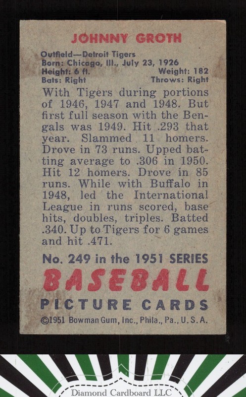 1951 Bowman #249 Johnny Groth GD+ [LOOK WAY BETTER], back