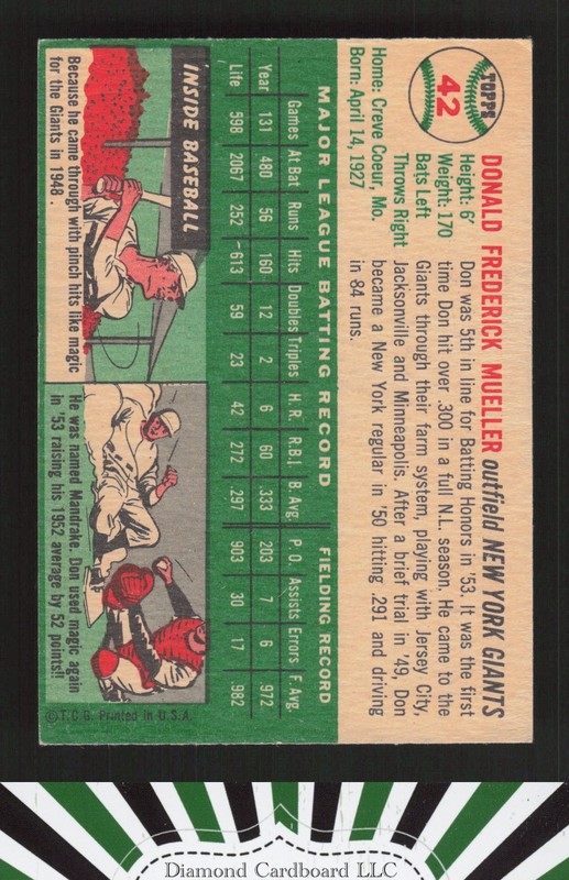 1954 Topps #42 Don Mueller VG n, back
