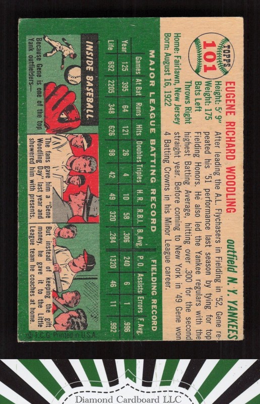 1954 Topps #101 Gene Woodling GD+ g, back