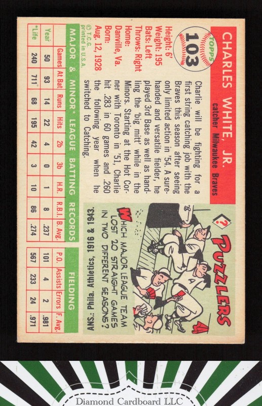 1955 Topps #103 Charlie White VGEX+ [NICELY CENTERED] i, back