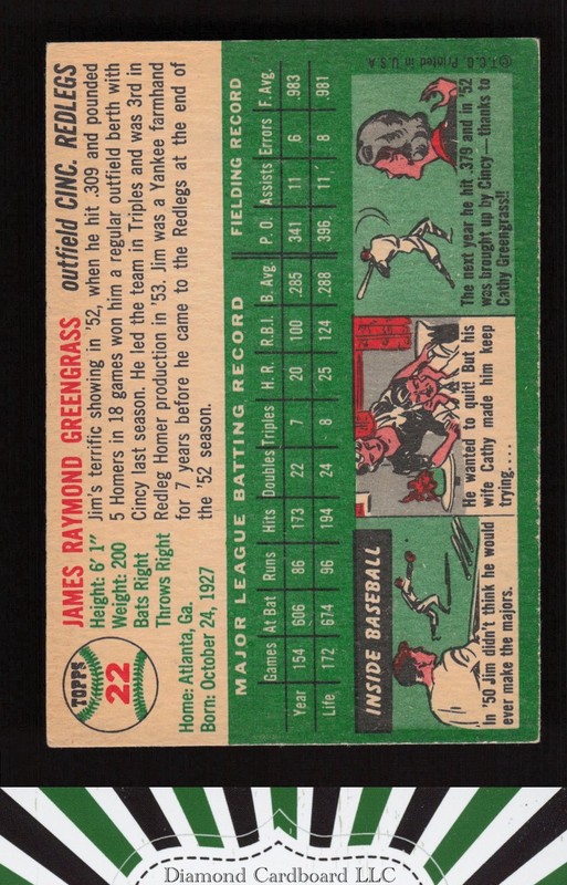 1954 Topps #22 Jim Greengrass EX h, back
