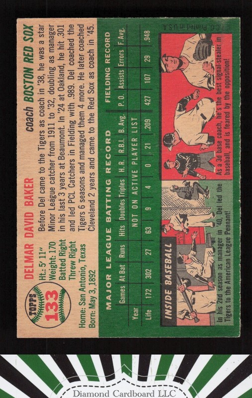 1954 Topps #133 Del Baker VG [CENTERED] c, back