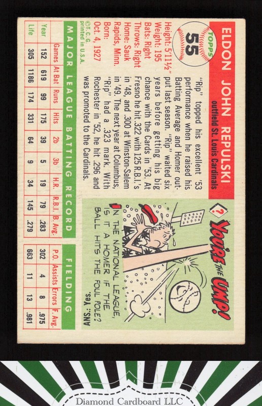 1955 Topps #55 Rip Repulski VGEX f, back