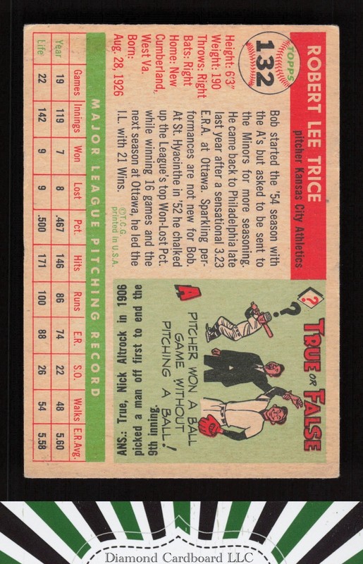 1955 Topps #132 Bob Trice GD b, back