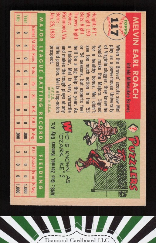 1955 Topps #117 Mel Roach VGEX+ k, back